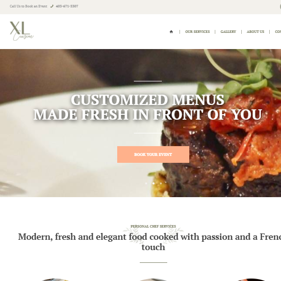 Web design for personal chef in Calgary